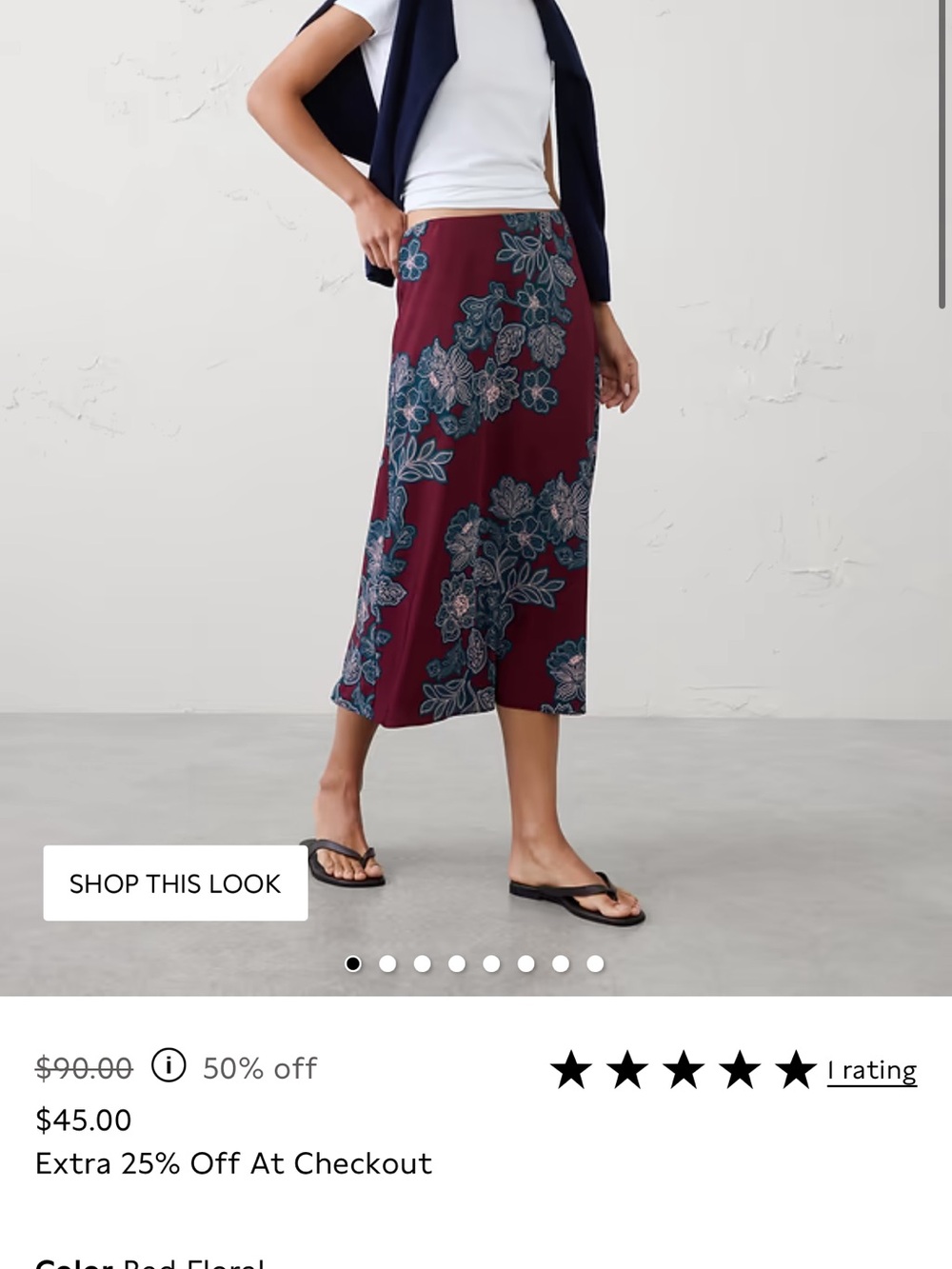 Banana Republic Factory Burgundy Floral Midi Skirt with Blue Floral Accents